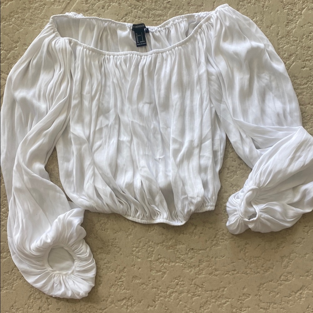 Forever 21 White Bishop Sleeve Blouse